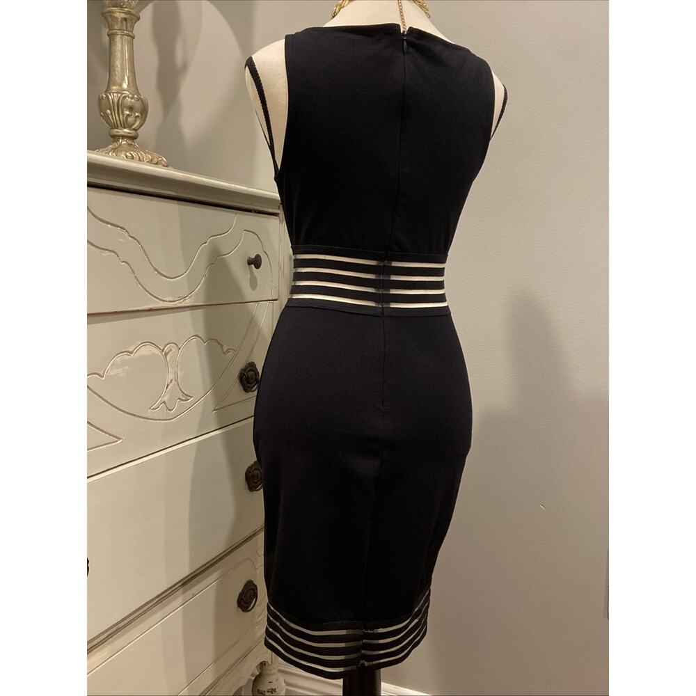 Marciano Women's Small Black Bodycon Sheath Dress Sleeveless Mesh Stripe Trim - Picture 4 of 5